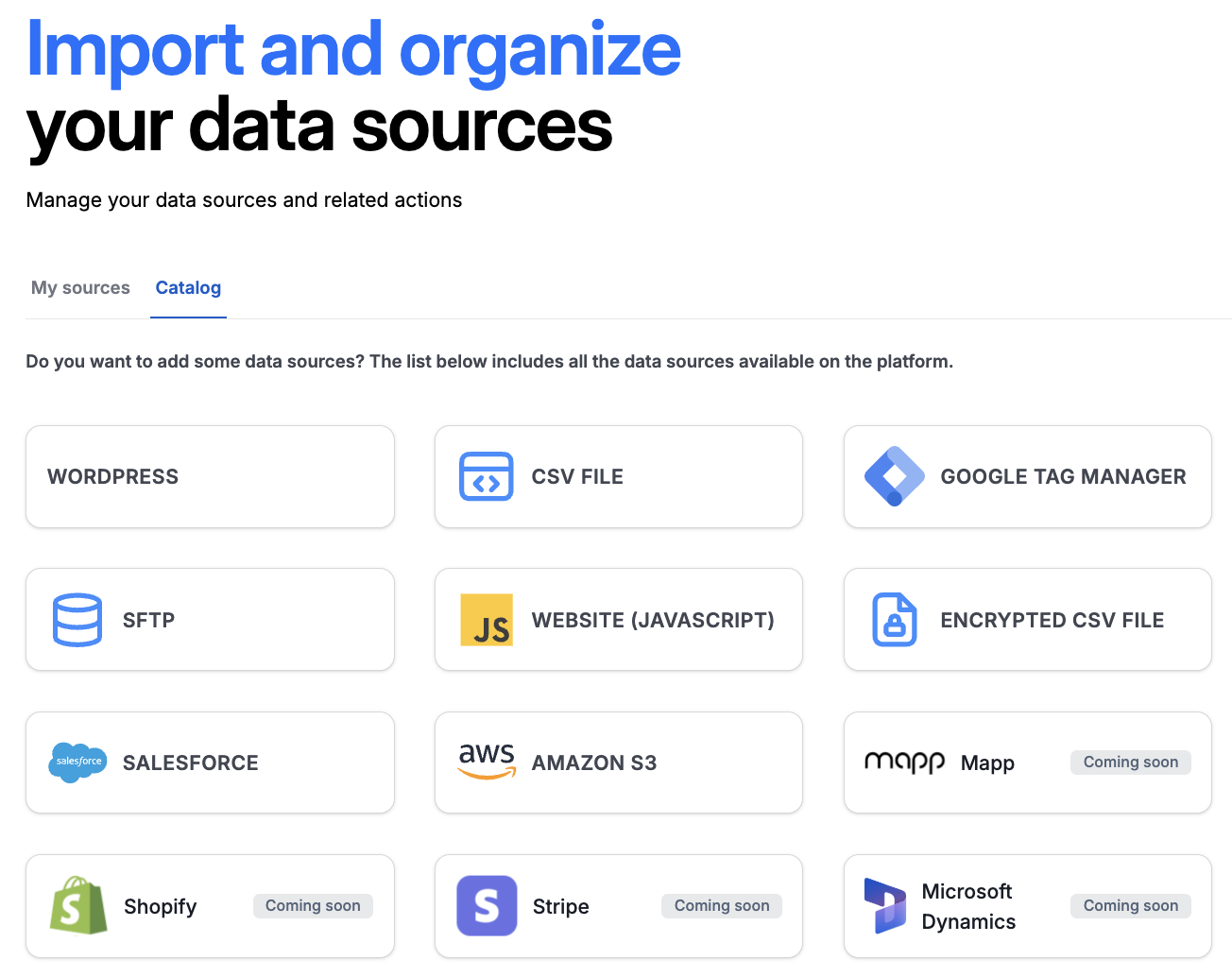 Fonti Dati — catalogo connettori